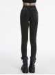 Doomsday Black Fake Hole Knitted Design Unique Distressed Stretch Steampunk Style Slim Jeans