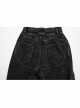 Doomsday Black Fake Hole Knitted Design Unique Distressed Stretch Steampunk Style Slim Jeans