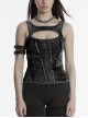 Sexy Black Irregular Stitching Design Chest Hollow Doomsday Steampunk Style Denim Vest