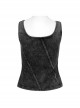 Sexy Black Irregular Stitching Design Chest Hollow Doomsday Steampunk Style Denim Vest