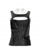 Sexy Black Irregular Stitching Design Chest Hollow Doomsday Steampunk Style Denim Vest