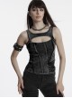 Sexy Black Irregular Stitching Design Chest Hollow Doomsday Steampunk Style Denim Vest