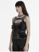 Sexy Black Irregular Stitching Design Chest Hollow Doomsday Steampunk Style Denim Vest