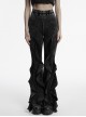 Doomsday Wasteland Black Retro Distressed Ruffled Fishtail Hem Steampunk Style Tight Flared Pants
