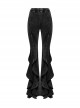 Doomsday Wasteland Black Retro Distressed Ruffled Fishtail Hem Steampunk Style Tight Flared Pants