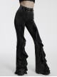 Doomsday Wasteland Black Retro Distressed Ruffled Fishtail Hem Steampunk Style Tight Flared Pants