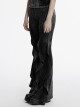 Doomsday Wasteland Black Retro Distressed Ruffled Fishtail Hem Steampunk Style Tight Flared Pants