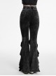 Doomsday Wasteland Black Retro Distressed Ruffled Fishtail Hem Steampunk Style Tight Flared Pants