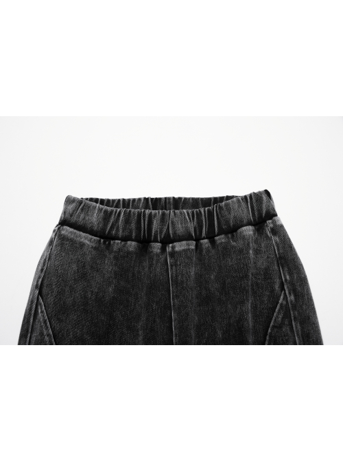 Doomsday Wasteland Black Retro Distressed Ruffled Fishtail Hem Steampunk Style Tight Flared Pants