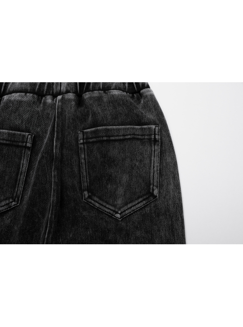 Doomsday Wasteland Black Retro Distressed Ruffled Fishtail Hem Steampunk Style Tight Flared Pants