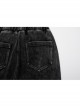 Doomsday Wasteland Black Retro Distressed Ruffled Fishtail Hem Steampunk Style Tight Flared Pants
