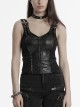 Black Cool Metal Buckle Leather Patchwork Design Back Cross Straps Steampunk Style Tight Vest