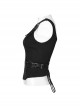 Black Cool Metal Buckle Leather Patchwork Design Back Cross Straps Steampunk Style Tight Vest