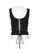Black Cool Metal Buckle Leather Patchwork Design Back Cross Straps Steampunk Style Tight Vest