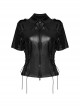 Handsome Black Military Style Belt Design Metal Buckle Decoration Steampunk Style Short Sleeves Shirt