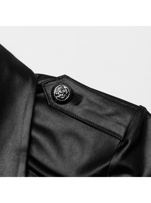 Handsome Black Military Style Belt Design Metal Buckle Decoration Steampunk Style Short Sleeves Shirt
