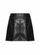 Black Cool Personality Pleated Leather Splicing Mesh Metal Zipper Steampunk Style Skirt