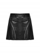 Black Cool Personality Pleated Leather Splicing Mesh Metal Zipper Steampunk Style Skirt