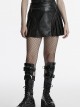 Black Cool Personality Pleated Leather Splicing Mesh Metal Zipper Steampunk Style Skirt