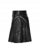 Black Cool Personality Pleated Leather Splicing Mesh Metal Zipper Steampunk Style Skirt