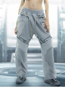 Ghost Hacker Autumn Winter Street Casual High Waist Loose Splicing Deconstruction Both Sides Metal Buckle Cyberpunk Cargo Trousers
