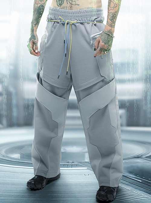 Ghost Hacker Autumn Winter Street Casual High Waist Loose Splicing Deconstruction Both Sides Metal Buckle Cyberpunk Cargo Trousers