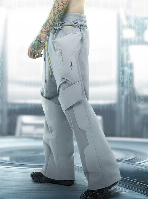 Ghost Hacker Autumn Winter Street Casual High Waist Loose Splicing Deconstruction Both Sides Metal Buckle Cyberpunk Cargo Trousers