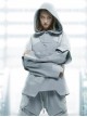 Ghost Hacker Autumn Winter Street Loose Half-Open Collar Double-Layer Sleeves Hooded Cyberpunk Long Sleeves Hoodie