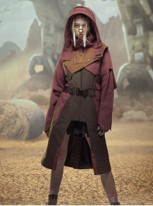 Motorized Cowboy Sunset Scarlet Wilderness Functional Style Multi-Pleated Hood Cyberpunk Long Hooded Windbreaker