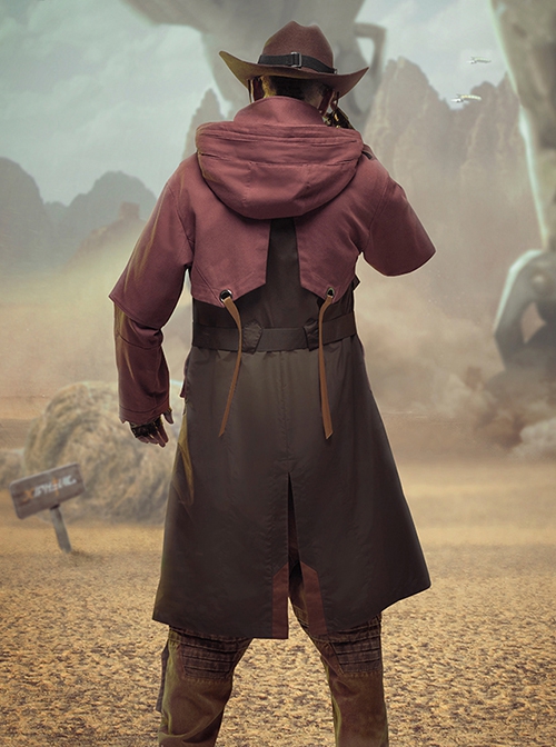Motorized Cowboy Sunset Scarlet Wilderness Functional Style Multi-Pleated Hood Cyberpunk Long Hooded Windbreaker