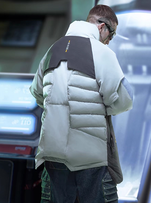 Chinese Style Winter Mecha Waterproof Thickened High Collar Irregular Hem Cyberpunk Mid-Length Padded Jacket
