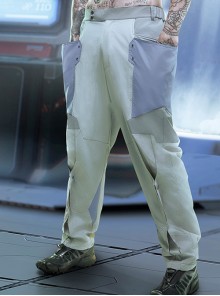 Chinese Style Winter Mecha Street Contrast Color Plus Velvet Thickened Waterproof Cyberpunk Ski Trousers