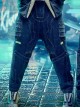 Functional Style Street Loose Mecha High Waist Dropped Crotch Style Cyberpunk Denim Trousers