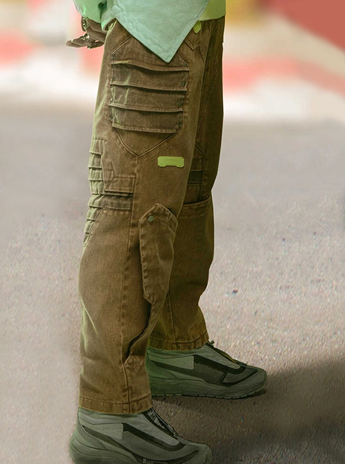 Functional Style Street Loose Mecha High Waist Dropped Crotch Style Cyberpunk Denim Trousers