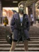Japanese Style Functional Armor Purple Black Stitching Washed Craft Detachable Collar Cyberpunk Denim Taoist Robe