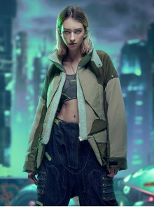 Autumn Winter Street Urban Functional Style High Collar Color Matching Design Loose Padded Cyberpunk Short Jacket