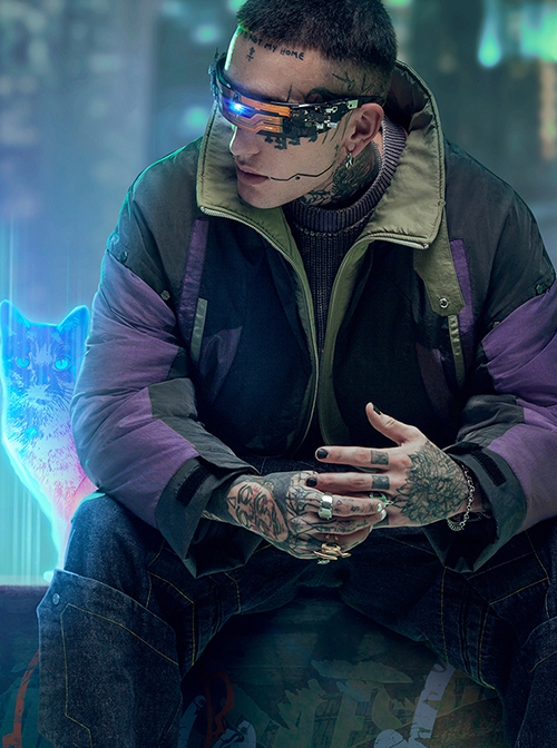Autumn Winter Street Urban Functional Style High Collar Color Matching Design Loose Padded Cyberpunk Short Jacket