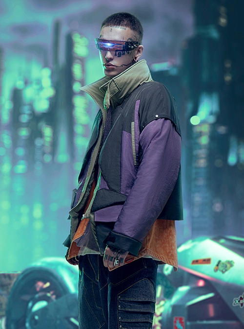 Autumn Winter Street Urban Functional Style High Collar Color Matching Design Loose Padded Cyberpunk Short Jacket