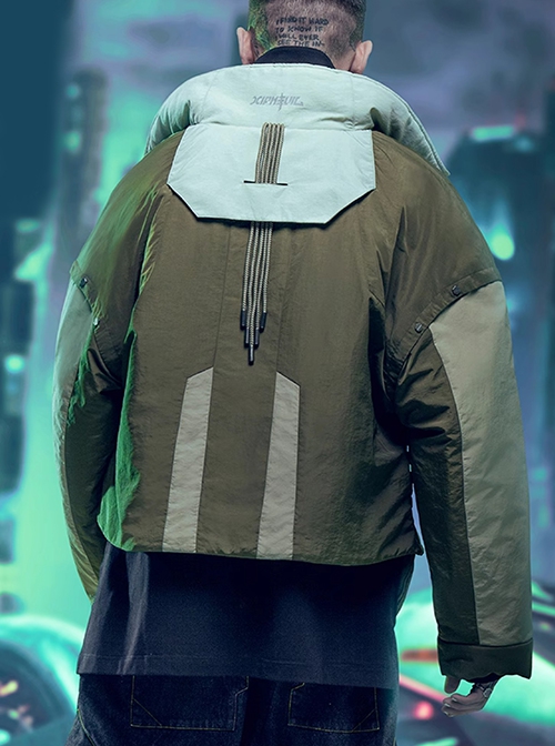 Autumn Winter Street Urban Functional Style High Collar Color Matching Design Loose Padded Cyberpunk Short Jacket