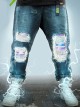 Autumn Winter Functional Style Loose Street Drop Crotch Version Ripped Reflective Laser Bottom Cyberpunk Denim Trousers