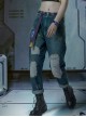 Autumn Winter Functional Style Loose Street Drop Crotch Version Ripped Reflective Laser Bottom Cyberpunk Denim Trousers