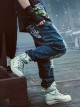 Autumn Winter Functional Style Loose Street Drop Crotch Version Ripped Reflective Laser Bottom Cyberpunk Denim Trousers