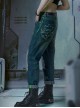 Autumn Winter Functional Style Loose Street Drop Crotch Version Ripped Reflective Laser Bottom Cyberpunk Denim Trousers