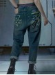 Autumn Winter Functional Style Loose Street Drop Crotch Version Ripped Reflective Laser Bottom Cyberpunk Denim Trousers