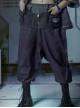 Japanese Style Spring Summer Purple Washed Gradient Functional Street Dropped Crotch Side Waist Lace-Up Cyberpunk Samurai Pants