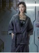 Autumn Japanese Style Purple Gradient Washed Functional Street Drop Shoulder Half Sleeves Cardigan Cyberpunk Hooded Taoist Robe