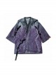 Autumn Japanese Style Purple Gradient Washed Functional Street Drop Shoulder Half Sleeves Cardigan Cyberpunk Hooded Taoist Robe