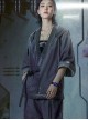 Autumn Japanese Style Purple Gradient Washed Functional Street Drop Shoulder Half Sleeves Cardigan Cyberpunk Hooded Taoist Robe