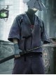 Autumn Japanese Style Purple Gradient Washed Functional Street Drop Shoulder Half Sleeves Cardigan Cyberpunk Hooded Taoist Robe