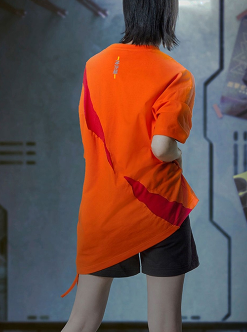 Prosthetic Heart Digital Printing Summer Functional Style Loose Street Round Neck Splicing Design Cyberpunk Short Sleeves T-shirt